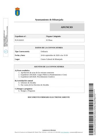 Publicación Anuncio de la convocatoria 24 Septiembre de 2020